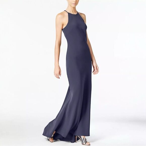 Calvin Klein Halter Dress Evening Gown Navy Blue Maxi Size 10 - Picture 1 of 7